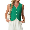 image:imageGRECERELLE Womens Summer Sleeveless V Neck Sweater Vest Knit Tank Top  Button Front Closure Crochet Knit Design Casual Style Cropped Fit Versatile Layering for Office TravelBright Green