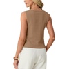 image:imageGRECERELLE Womens Summer Sleeveless V Neck Sweater Vest Knit Tank Top  Button Front Closure Crochet Knit Design Casual Style Cropped Fit Versatile Layering for Office TravelKhaki