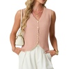 image:imageGRECERELLE Womens Summer Sleeveless V Neck Sweater Vest Knit Tank Top  Button Front Closure Crochet Knit Design Casual Style Cropped Fit Versatile Layering for Office TravelCoral Pink