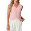 image:imageGRECERELLE Womens Summer Sleeveless V Neck Sweater Vest Knit Tank Top  Button Front Closure Crochet Knit Design Casual Style Cropped Fit Versatile Layering for Office TravelPink White