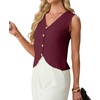 image:imageGRECERELLE Womens Summer Sleeveless V Neck Sweater Vest Knit Tank Top  Button Front Closure Crochet Knit Design Casual Style Cropped Fit Versatile Layering for Office TravelWine Red