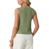 image:imageGRECERELLE Womens Summer Sleeveless V Neck Sweater Vest Knit Tank Top  Button Front Closure Crochet Knit Design Casual Style Cropped Fit Versatile Layering for Office TravelArmy Green