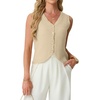 image:imageGRECERELLE Womens Summer Sleeveless V Neck Sweater Vest Knit Tank Top  Button Front Closure Crochet Knit Design Casual Style Cropped Fit Versatile Layering for Office TravelAbeige