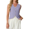 image:imageGRECERELLE Womens Summer Sleeveless V Neck Sweater Vest Knit Tank Top  Button Front Closure Crochet Knit Design Casual Style Cropped Fit Versatile Layering for Office TravelLavender