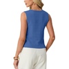 image:imageGRECERELLE Womens Summer Sleeveless V Neck Sweater Vest Knit Tank Top  Button Front Closure Crochet Knit Design Casual Style Cropped Fit Versatile Layering for Office TravelDenim Blue