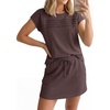 image:imageGRECERELLE Two Piece Skort Sets for Women Summer Crew Neck Cap Sleeve Top Tennis Skirt Set Athletic Matching SetsDark Coffee