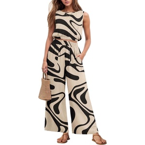 image:imageGRECERELLE Two Piece Sets for Women Sleeveless Crop Top Wide Leg Pants Sweat Set for Women Tracksuits 2026 SummerApricot Ripple