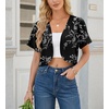 image:imageGRECERELLE Womens Summer Lightweight Cropped Cardigan Shrug  Short Sleeve Casual Bolero Shrugs Open Front Cover Ups for Dresses V Neck Trendy Layering TopsBlack White Carving