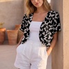 image:imageGRECERELLE Womens Summer Lightweight Cropped Cardigan Shrug  Short Sleeve Casual Bolero Shrugs Open Front Cover Ups for Dresses V Neck Trendy Layering TopsBlack Butterfly