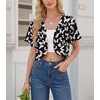 image:imageGRECERELLE Womens Summer Lightweight Cropped Cardigan Shrug  Short Sleeve Casual Bolero Shrugs Open Front Cover Ups for Dresses V Neck Trendy Layering TopsBlack Butterfly