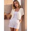 image:imageGRECERELLE Womens Summer Lightweight Cropped Cardigan Shrug  Short Sleeve Casual Bolero Shrugs Open Front Cover Ups for Dresses V Neck Trendy Layering TopsIvory White