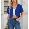 image:imageGRECERELLE Womens Summer Lightweight Cropped Cardigan Shrug  Short Sleeve Casual Bolero Shrugs Open Front Cover Ups for Dresses V Neck Trendy Layering TopsRoyal Blue