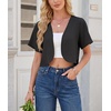image:imageGRECERELLE Womens Summer Lightweight Cropped Cardigan Shrug  Short Sleeve Casual Bolero Shrugs Open Front Cover Ups for Dresses V Neck Trendy Layering TopsBlack