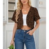 image:imageGRECERELLE Womens Summer Lightweight Cropped Cardigan Shrug  Short Sleeve Casual Bolero Shrugs Open Front Cover Ups for Dresses V Neck Trendy Layering TopsLd Coffee