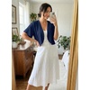 image:imageGRECERELLE Womens Summer Lightweight Cropped Cardigan Shrug  Short Sleeve Casual Bolero Shrugs Open Front Cover Ups for Dresses V Neck Trendy Layering TopsDark Blue