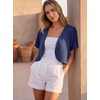 image:imageGRECERELLE Womens Summer Lightweight Cropped Cardigan Shrug  Short Sleeve Casual Bolero Shrugs Open Front Cover Ups for Dresses V Neck Trendy Layering TopsDark Blue
