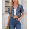 image:imageGRECERELLE Womens Summer Lightweight Cropped Cardigan Shrug  Short Sleeve Casual Bolero Shrugs Open Front Cover Ups for Dresses V Neck Trendy Layering TopsBlue White Flower