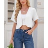 image:imageGRECERELLE Womens Summer Lightweight Cropped Cardigan Shrug  Short Sleeve Casual Bolero Shrugs Open Front Cover Ups for Dresses V Neck Trendy Layering TopsWhite