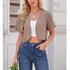 image:imageGRECERELLE Womens Summer Lightweight Cropped Cardigan Shrug  Short Sleeve Casual Bolero Shrugs Open Front Cover Ups for Dresses V Neck Trendy Layering TopsLight Khaki