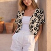image:imageGRECERELLE Womens Summer Lightweight Cropped Cardigan Shrug  Short Sleeve Casual Bolero Shrugs Open Front Cover Ups for Dresses V Neck Trendy Layering TopsKhaki Black Flower