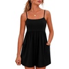 image:imageGRECERELLE Cotton Summer Rompers for Women 2026 Athleisure Jumpsuit Shorts  with Pockets  Casual Athletic  Adjustable Spaghetti Strap  Tennis  Square neck  Beach Vacation Daily WearBlack