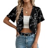 image:imageGRECERELLE Womens Summer Lightweight Cropped Cardigan Shrug  Short Sleeve Casual Bolero Shrugs Open Front Cover Ups for Dresses V Neck Trendy Layering TopsBlack White Carving