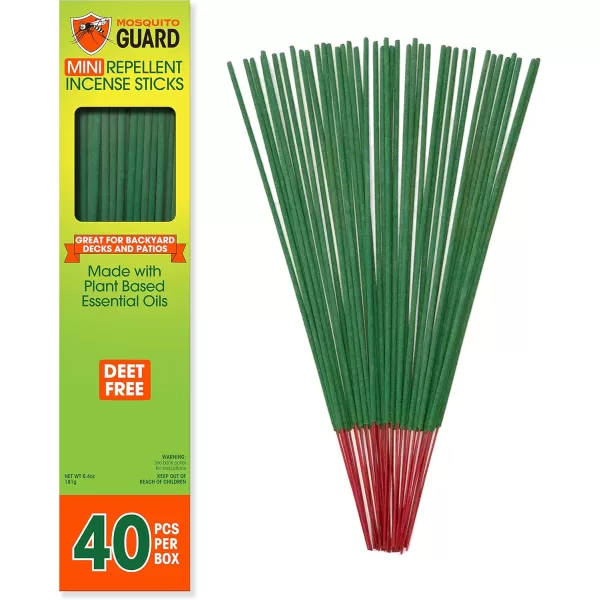 Mosquito Guard 40pc Plant-Based Mosquito Repellent Outdoor Patio Sticks, 30Hrs Total Protection - Deet Free Mosquito Repellent Incense Sticks, Citronella Incense Sticks - Camping Bug Repellent Outdoor