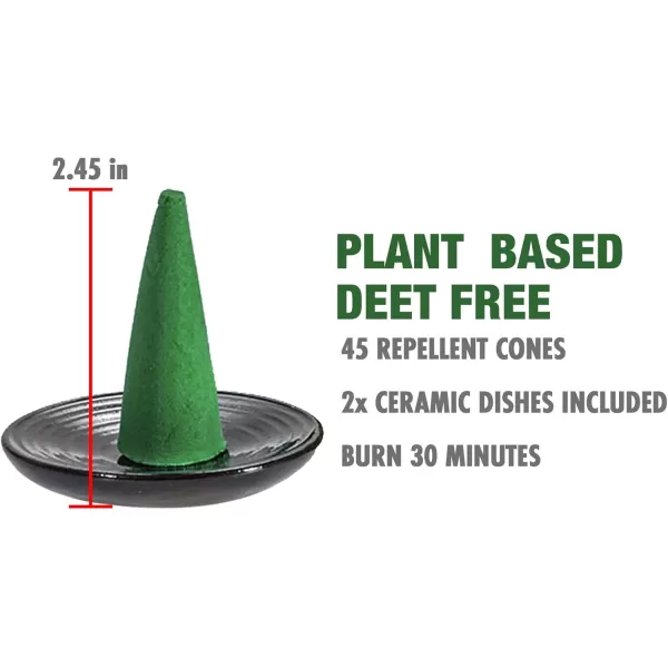 Mosquito Guard 45pcs Mosquito Repellent Incense Cone with 2 Ceramic Dishes - Mosquito Repellent for Patio – No Deet Plant Based Mosquito Repellent Outdoor