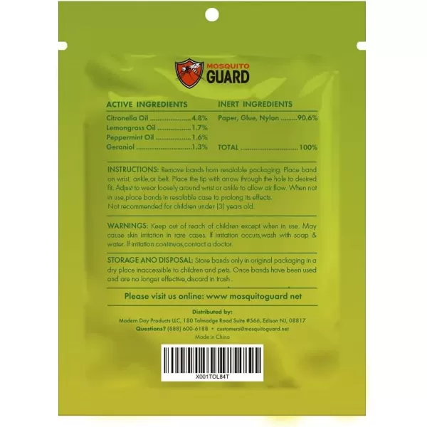 Mosquito Guard Repellent Bands / Bracelets  Made with Natural Plant Based Ingredients - Citronella, Lemongrass Oil. DEET Free