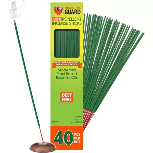 Mosquito Guard 40pc Plant-Based Mosquito Repellent Outdoor Patio Sticks, 30Hrs Total Protection - Deet Free Mosquito Repellent Incense Sticks, Citronella Incense Sticks - Camping Bug Repellent Outdoor