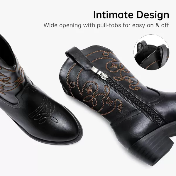 Girls Cowboy Boots Pull On Cowgirl Boots Pointed Toe Mid Calf Western Boots for Little Kid Big KidBlack