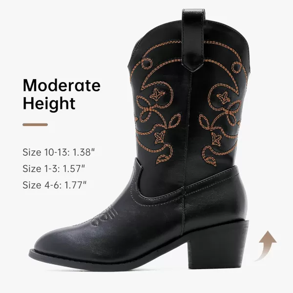 Girls Cowboy Boots Pull On Cowgirl Boots Pointed Toe Mid Calf Western Boots for Little Kid Big KidBlack