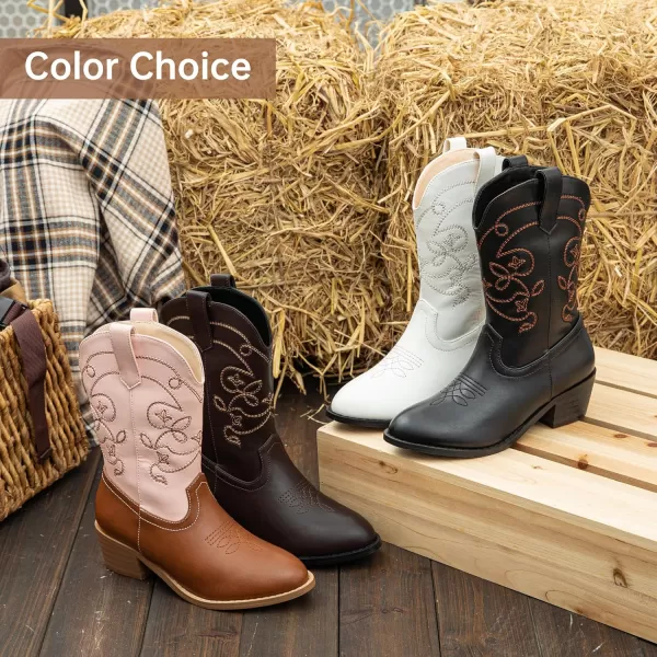 Girls Cowboy Boots Pull On Cowgirl Boots Pointed Toe Mid Calf Western Boots for Little Kid Big KidBlack
