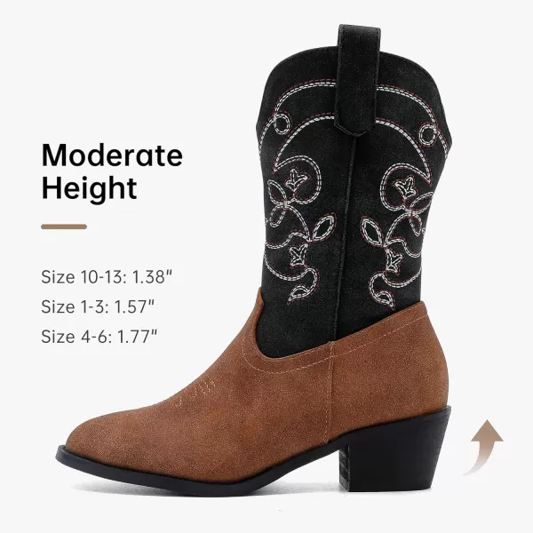 Girls Cowboy Boots Pull On Cowgirl Boots Pointed Toe Mid Calf Western Boots for Little Kid Big KidBlackBrown