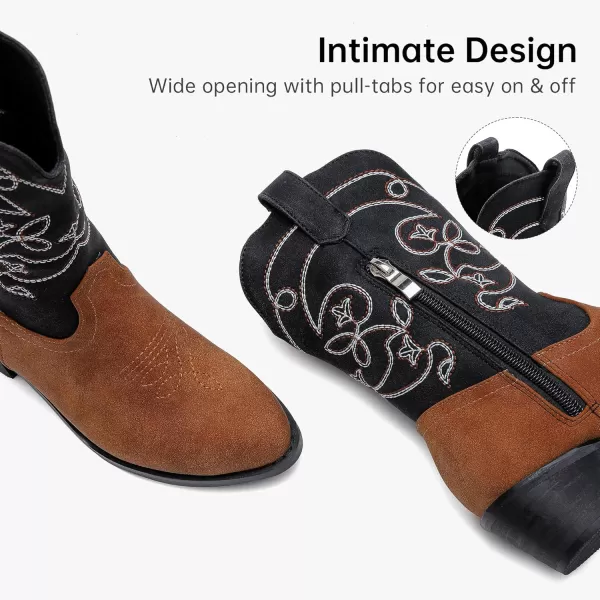 Girls Cowboy Boots Pull On Cowgirl Boots Pointed Toe Mid Calf Western Boots for Little Kid Big KidBlackBrown