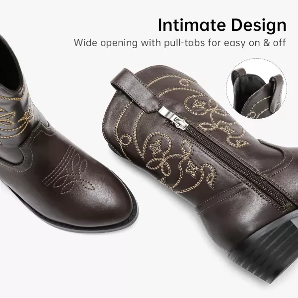 Girls Cowboy Boots Pull On Cowgirl Boots Pointed Toe Mid Calf Western Boots for Little Kid Big KidBrown