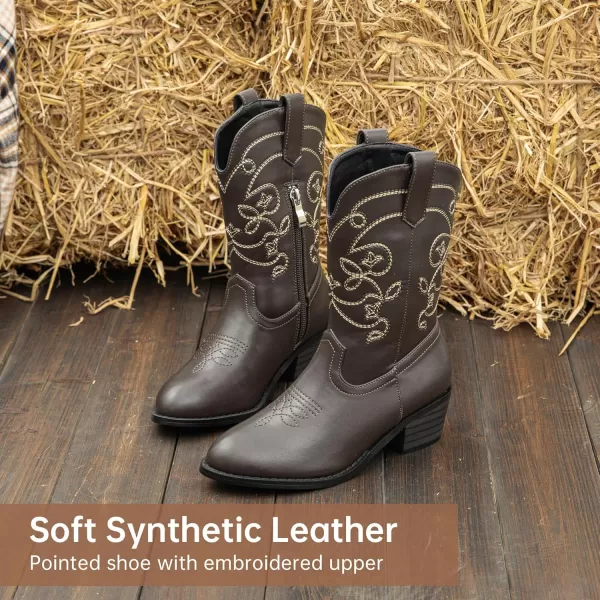 Girls Cowboy Boots Pull On Cowgirl Boots Pointed Toe Mid Calf Western Boots for Little Kid Big KidBrown