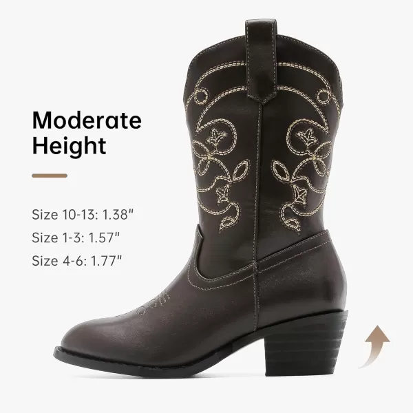 Girls Cowboy Boots Pull On Cowgirl Boots Pointed Toe Mid Calf Western Boots for Little Kid Big KidBrown
