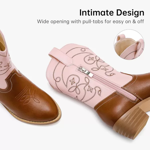 Girls Cowboy Boots Pull On Cowgirl Boots Pointed Toe Mid Calf Western Boots for Little Kid Big KidPinkBrown