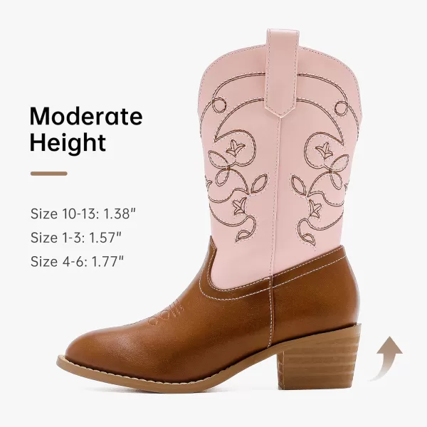 Girls Cowboy Boots Pull On Cowgirl Boots Pointed Toe Mid Calf Western Boots for Little Kid Big KidPinkBrown