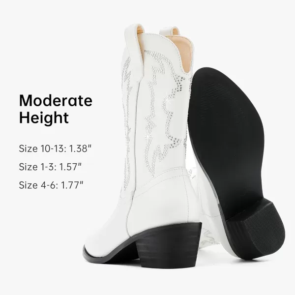 Girls Cowboy Boots Pull On Cowgirl Boots Pointed Toe Mid Calf Western Boots for Little Kid Big KidRhinestone White