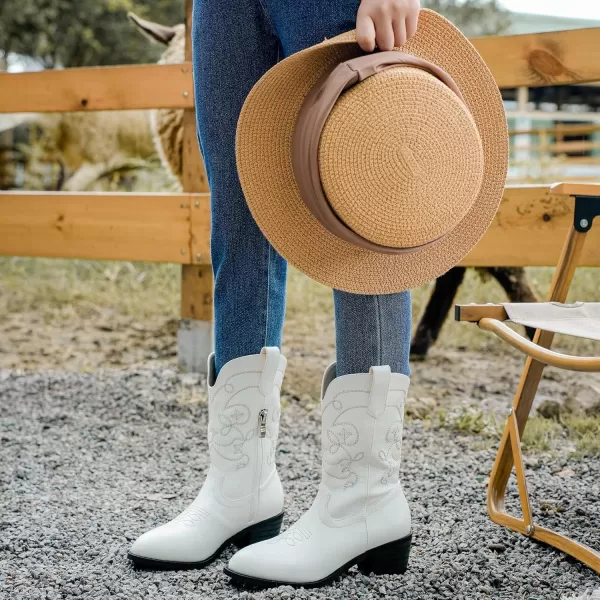 Girls Cowboy Boots Pull On Cowgirl Boots Pointed Toe Mid Calf Western Boots for Little Kid Big KidWhite