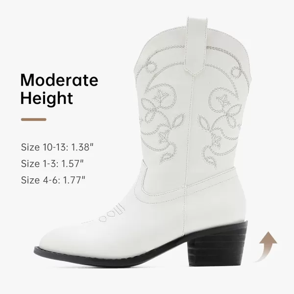Girls Cowboy Boots Pull On Cowgirl Boots Pointed Toe Mid Calf Western Boots for Little Kid Big KidWhite
