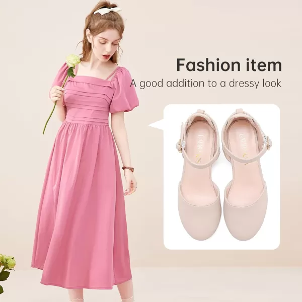 Girls Dress Shoes Closed Toe Chunky High Heels Ankle Strap Wedding Party Pump ShoesModern Nubuck Nude