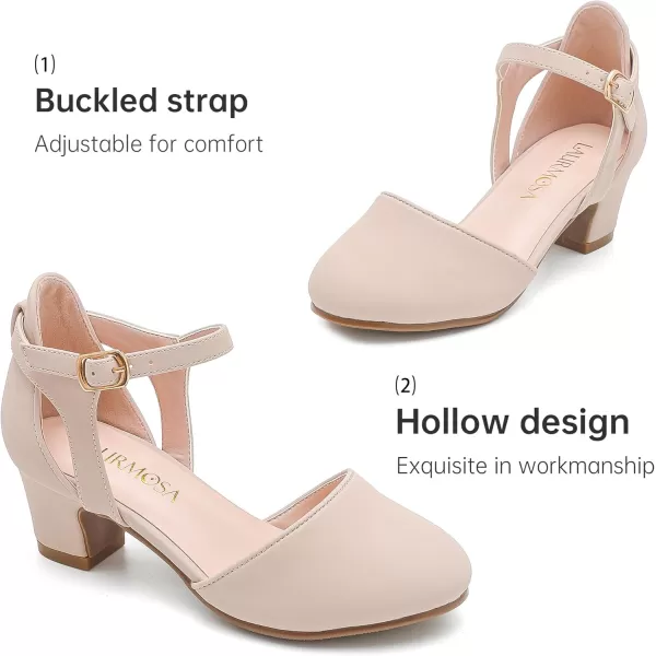 Girls Dress Shoes Closed Toe Chunky High Heels Ankle Strap Wedding Party Pump ShoesModern Nubuck Nude