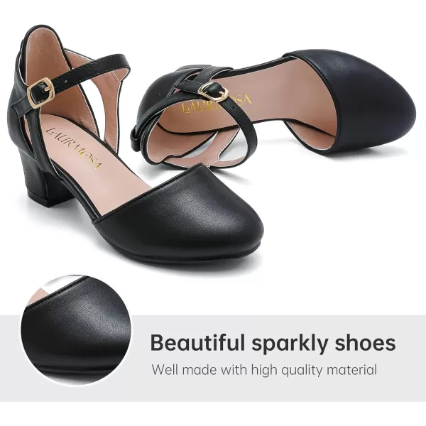 Girls Dress Shoes Closed Toe Chunky High Heels Ankle Strap Wedding Party Pump ShoesModern Pu Black