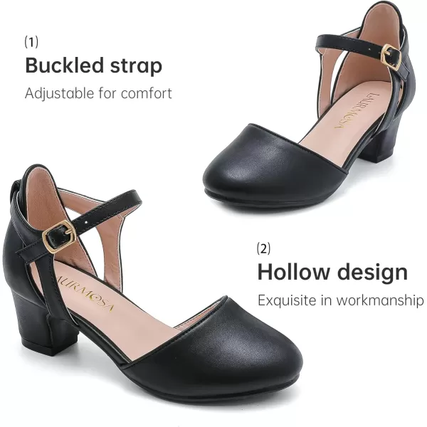 Girls Dress Shoes Closed Toe Chunky High Heels Ankle Strap Wedding Party Pump ShoesModern Pu Black