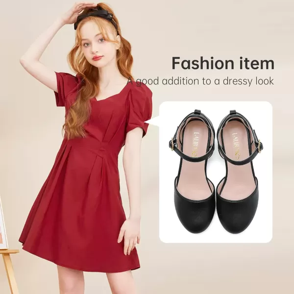 Girls Dress Shoes Closed Toe Chunky High Heels Ankle Strap Wedding Party Pump ShoesModern Pu Black