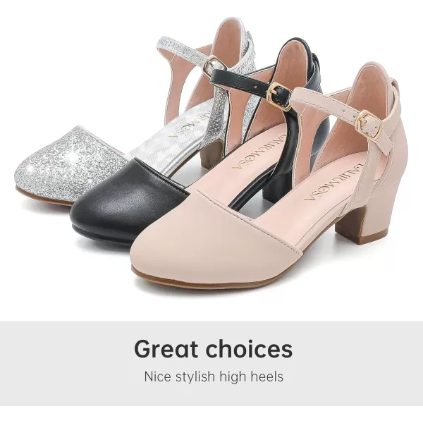 Girls Dress Shoes Closed Toe Chunky High Heels Ankle Strap Wedding Party Pump ShoesModern Pu Black