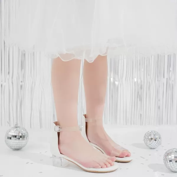 Girls High Heels Sandal for Girls Open Toe Ankle Buckle Strap Dress Shoes for Little Big Kids in Wedding Party Block Chunky Pump SandalsHonorable Clear White
